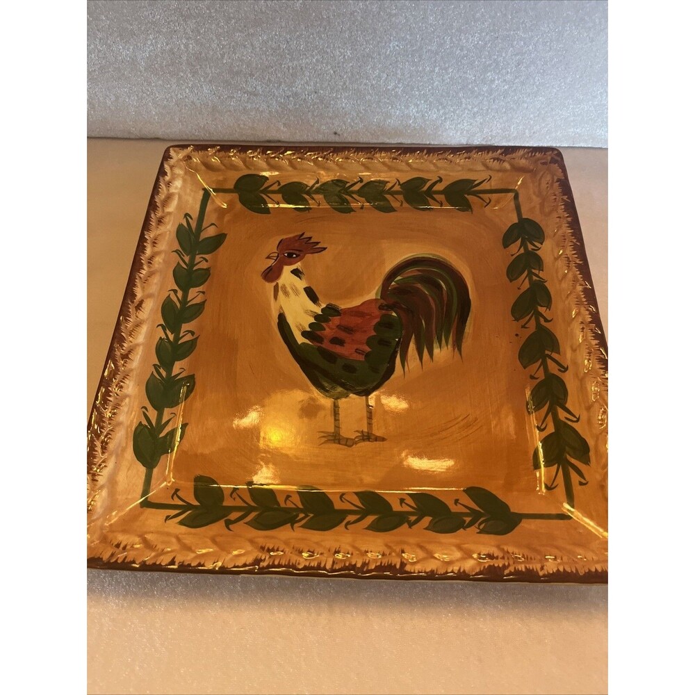 Tabletops Gallery Rooster Rope Chicken Square 11" Dinner Plate